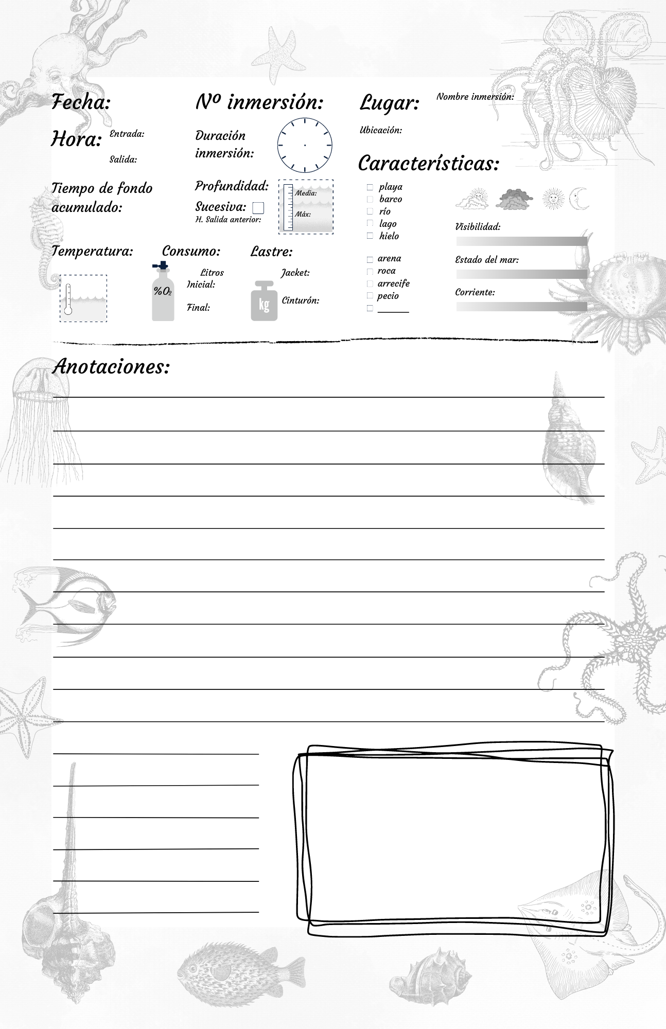 Logbook buceo - pulpo vintage