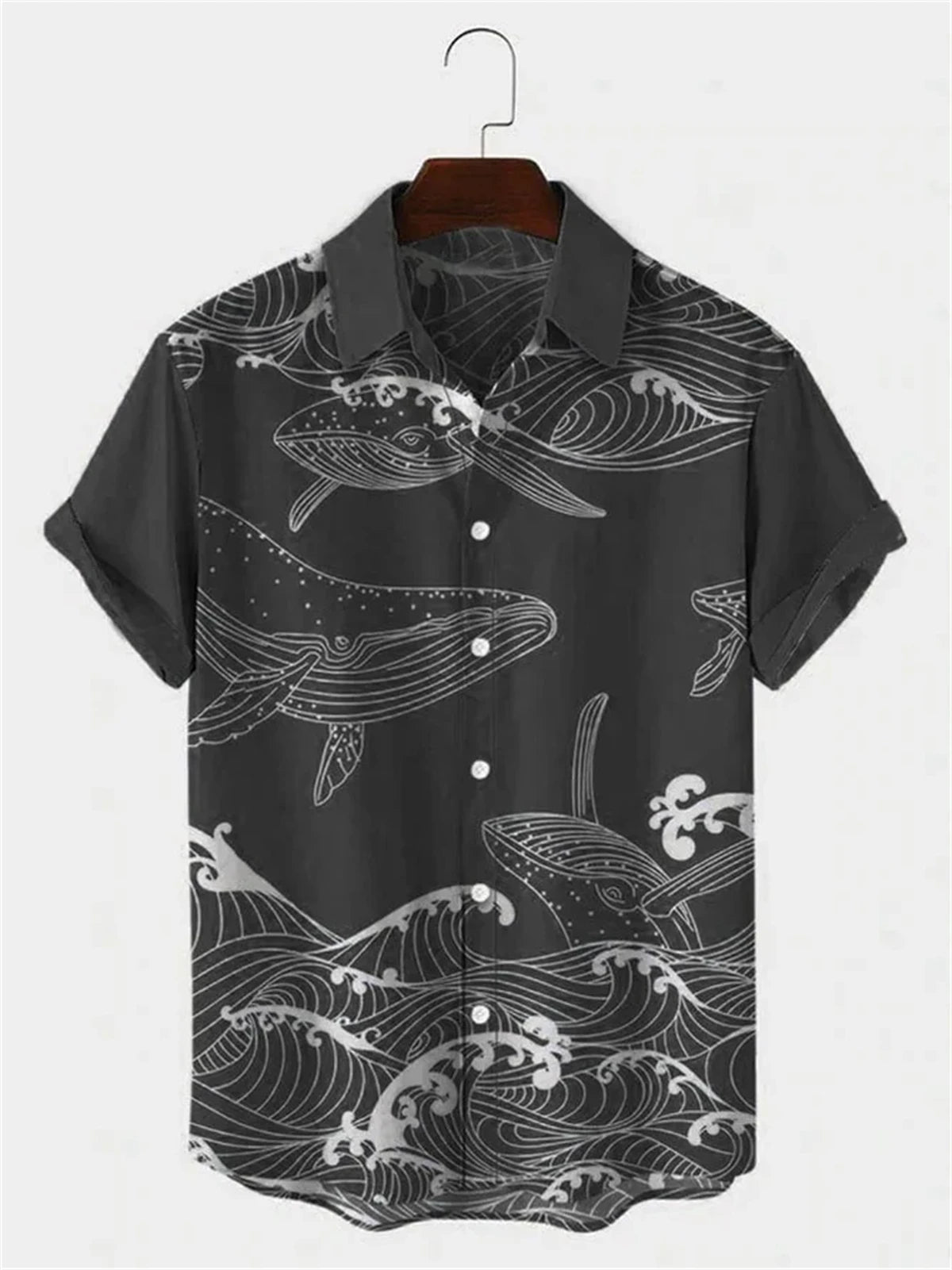 Camisa hawaiana - ballenas monocolor