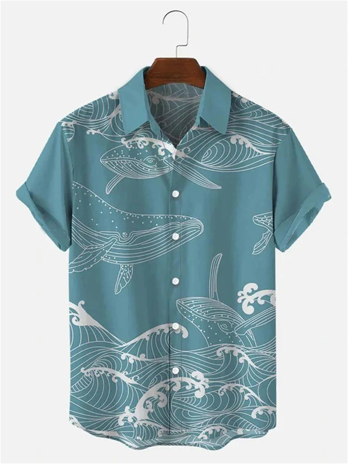 Camisa hawaiana - ballenas monocolor