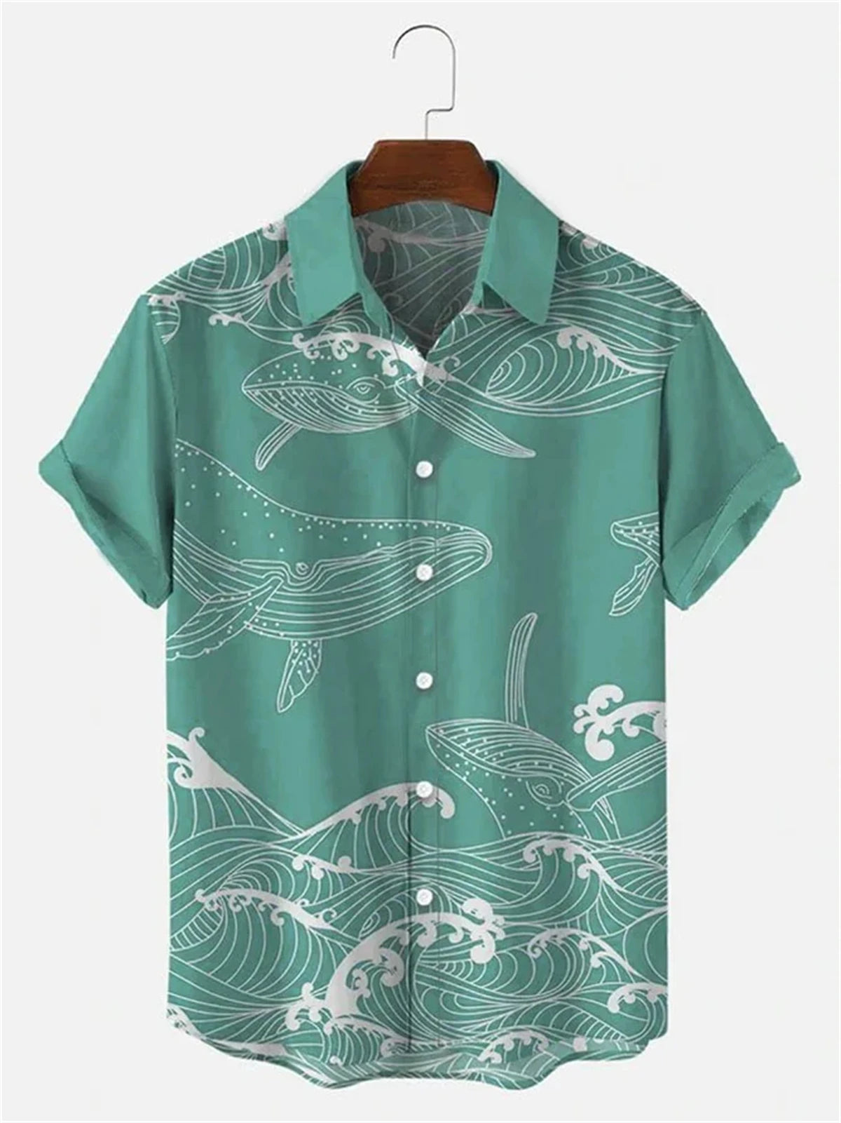 Camisa hawaiana - ballenas monocolor
