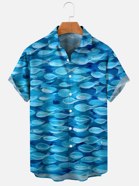 Camisa hawaiana - peces azul