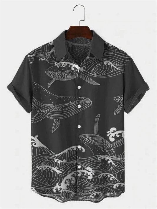 Camisa hawaiana - ballenas monocolor